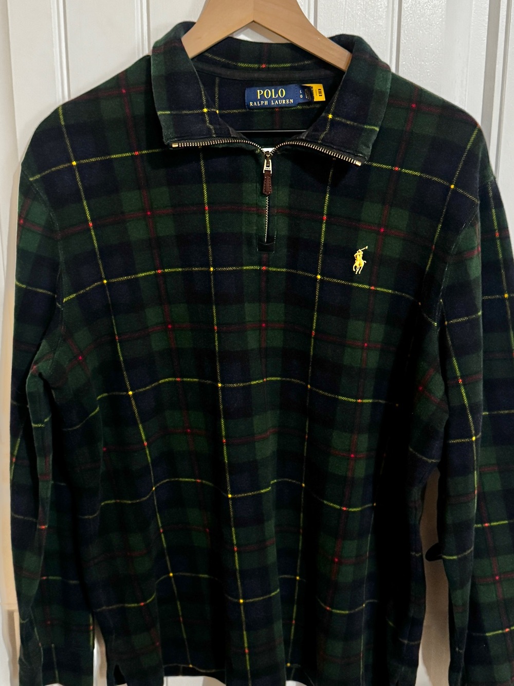 Polo Ralph Lauren Tartan Estate Rib Pullover Size Large Plaid Quarter Zip